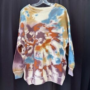 NATURAL LIFE Colorful Tie-Dye Crew Neck Sweater and matching beanie